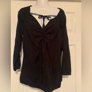 Nine West Black Ruched Tie Front 3/4 Sleeve Top